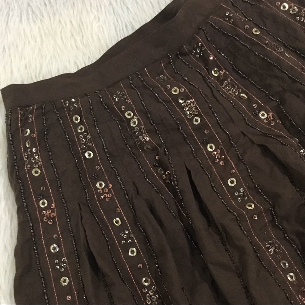 Venezia women’s brown beaded sequins embellished pleated skirt size 16 NEW